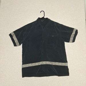 Silk Mens Button Down Shirt Sz L Tribal Aztec Class Luxury Old Money Resort